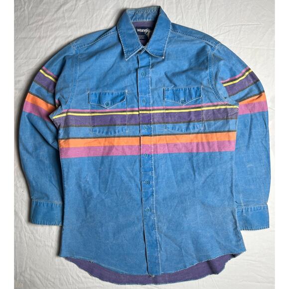 Vintage Wrangler Button Down Brushpopper Shirt Men's 100% Cotton 16.5 x 34 Large - Picture 1 of 6